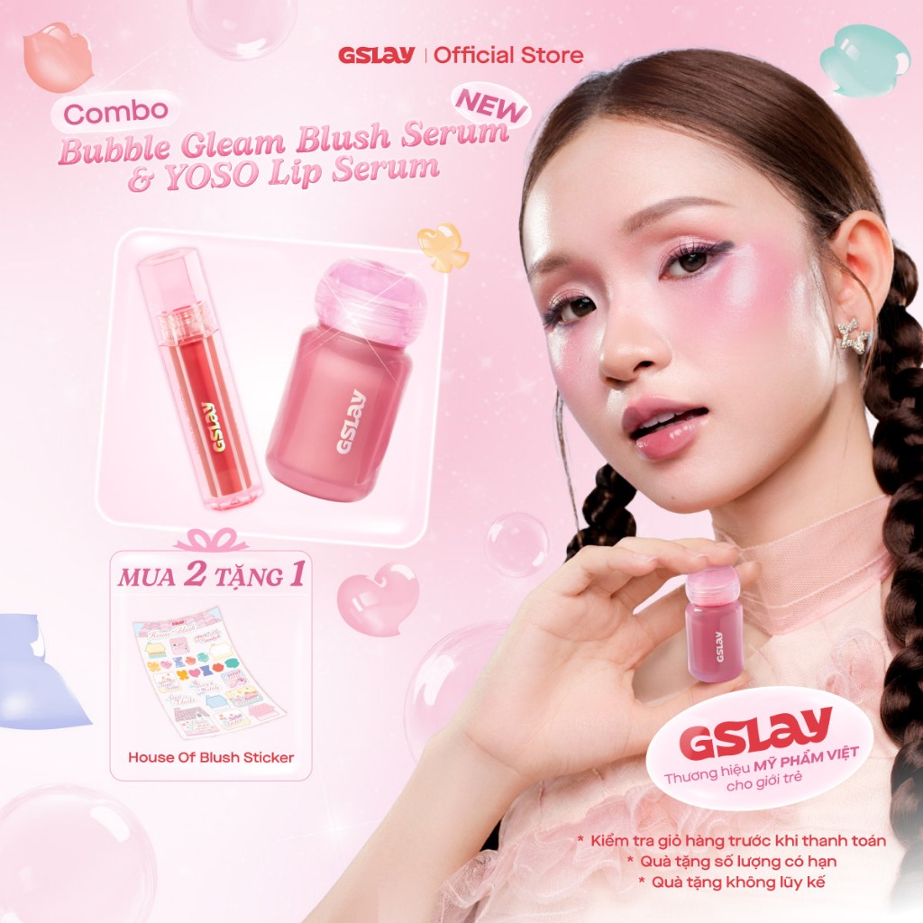 Combo Má kem GSLAY Bubble Gleam Blush Serum căng bóng (4,5ml) & GSLAY Yoso Lip Serum dưỡng ẩm, tái t