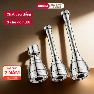 Đầu vòi rửa bát tăng áp chất liệu đồng GOOPA 3 chế độ nước, đầu xoay 360 độ linh hoạt