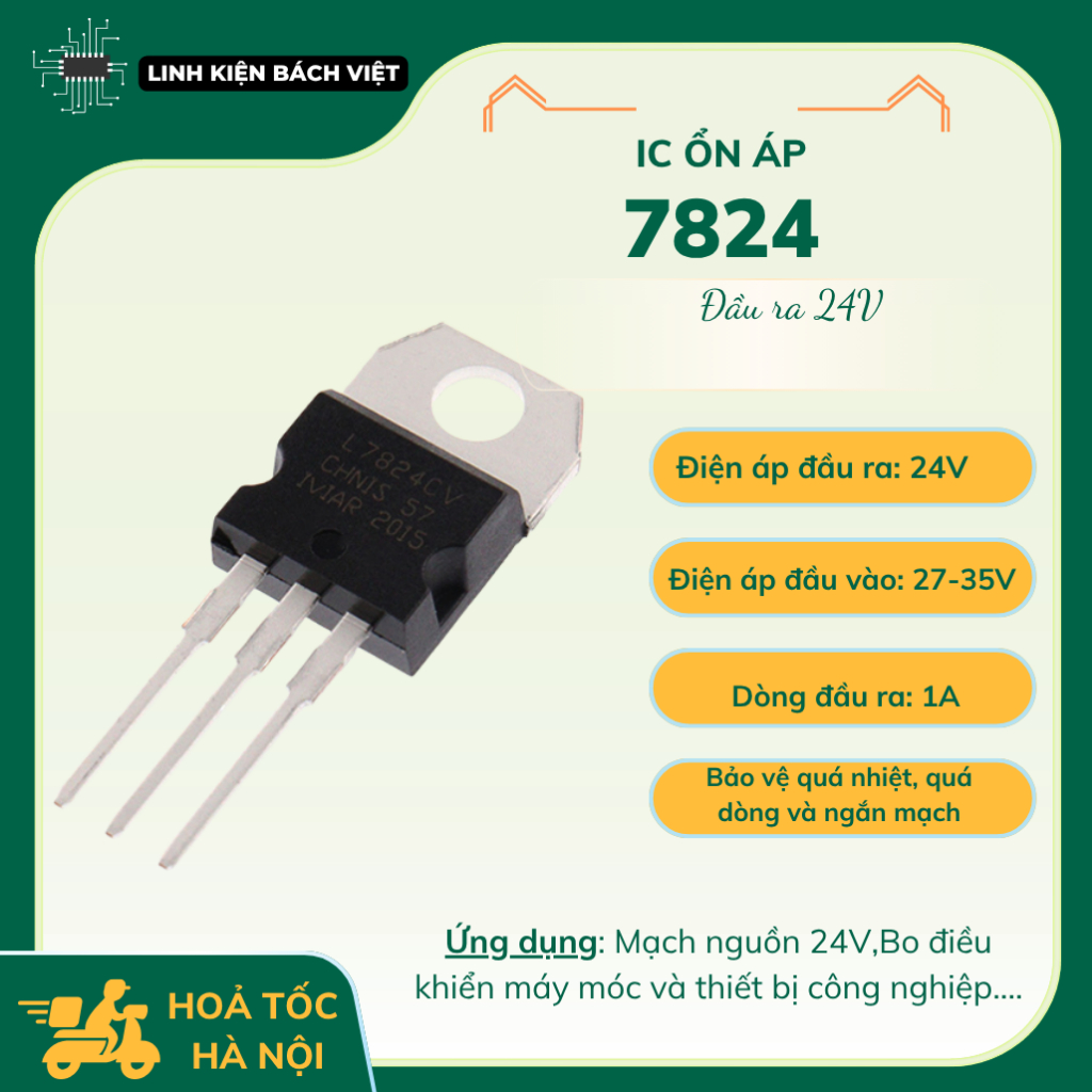 IC nguồn 7824 IC ổn áp 24V, L7824 IC nguồn TO-220 chất lượng cao - Linh kiện Bách Việt