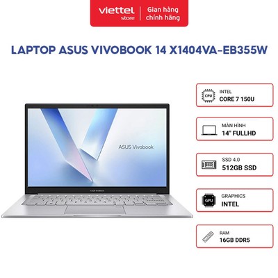 Laptop ASUS VivoBook 14 X1404VA-EB355W | Core 7 150U | 16GB | 512GB | 14" FHD | GPU Intel Win 11 Bạc