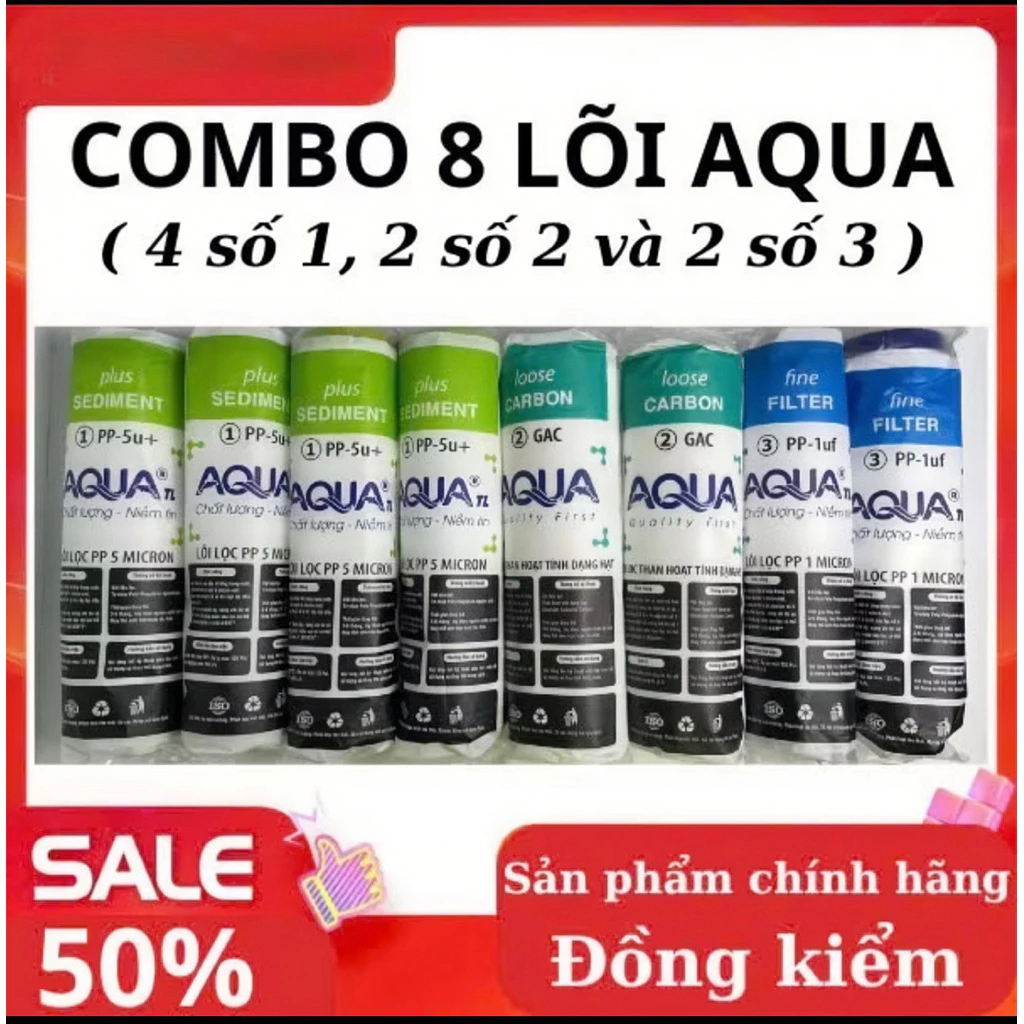 Combo 8 Lõi Lọc Nước AQUA Chính Hãng (4 Lõi 1 + 2 Lõi 2 + 2 Lõi 3) Thay Thế Máy Lọc Nước RO
