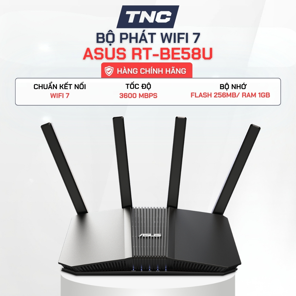 Bộ Phát Wifi 7 ASUS RT-BE58U Chuẩn BE | BE3600Mbps | 4 Ăng-ten ngoài | AI Mesh - Bảo Hành 36 Tháng
