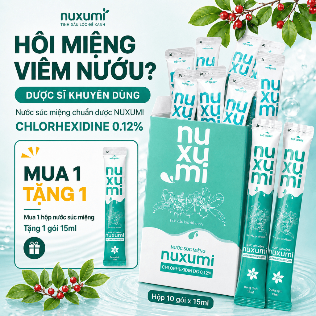 Nước Súc Miệng Nuxumi Giảm Hôi Miệng, Viêm Nướu, Hơi Thở Thơm Mát Hộp 10 gói 15ml
