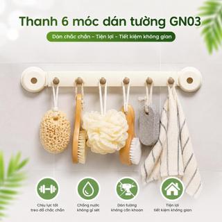 Móc Treo Dán Tường Nhà Tắm, Nhà Bếp 6 móc (GN03) - Thanh 6 Móc Dán Tường Chịu Lực