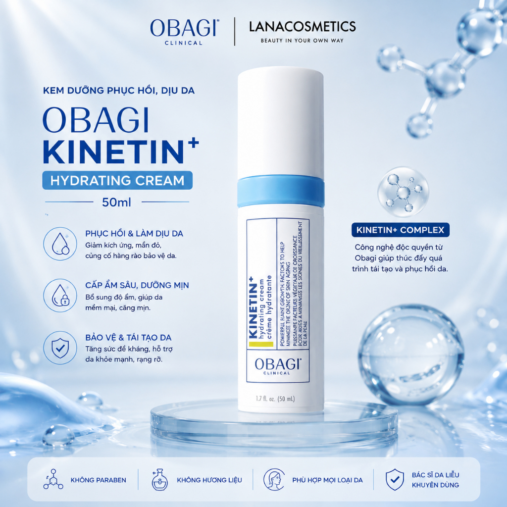 Kem dưỡng phục hồi, dịu da Obagi Kinetin+ Hydrating Cream 50ml
