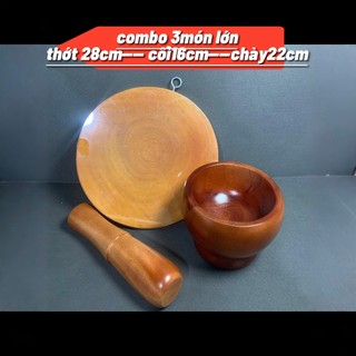 combo 3 món thớt , cối, chày gỗ tự nhiên an toàn sức khỏe nhiều kích thước.
