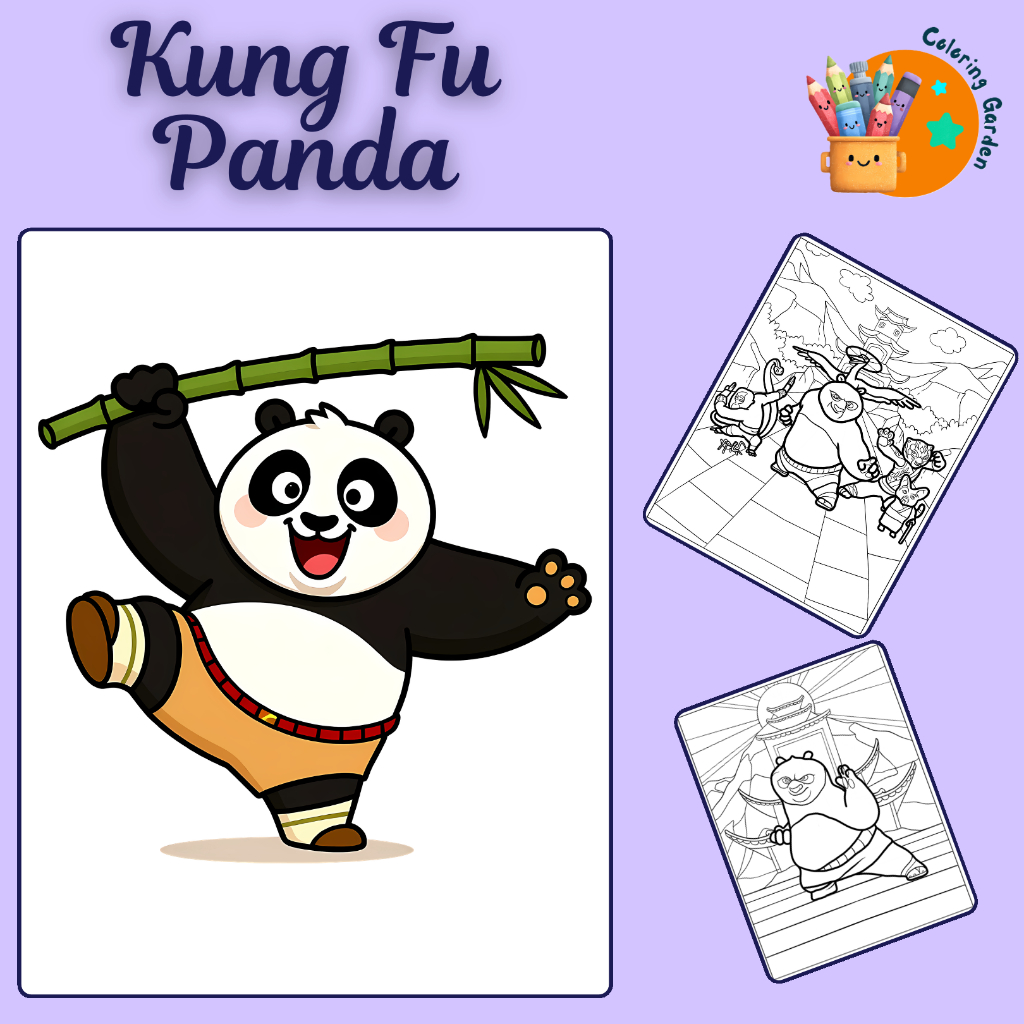 Set 50/25 tờ tranh tô màu, tranh tập tô cho bé hình phim Gấu mập học võ Kung Fu Panda giấy A4, A5 T0