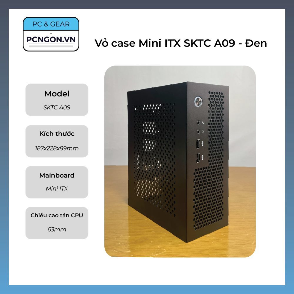 [PCNGON] Vỏ case máy tính mini ITX SKTC A09 (Đen, Bạc)
