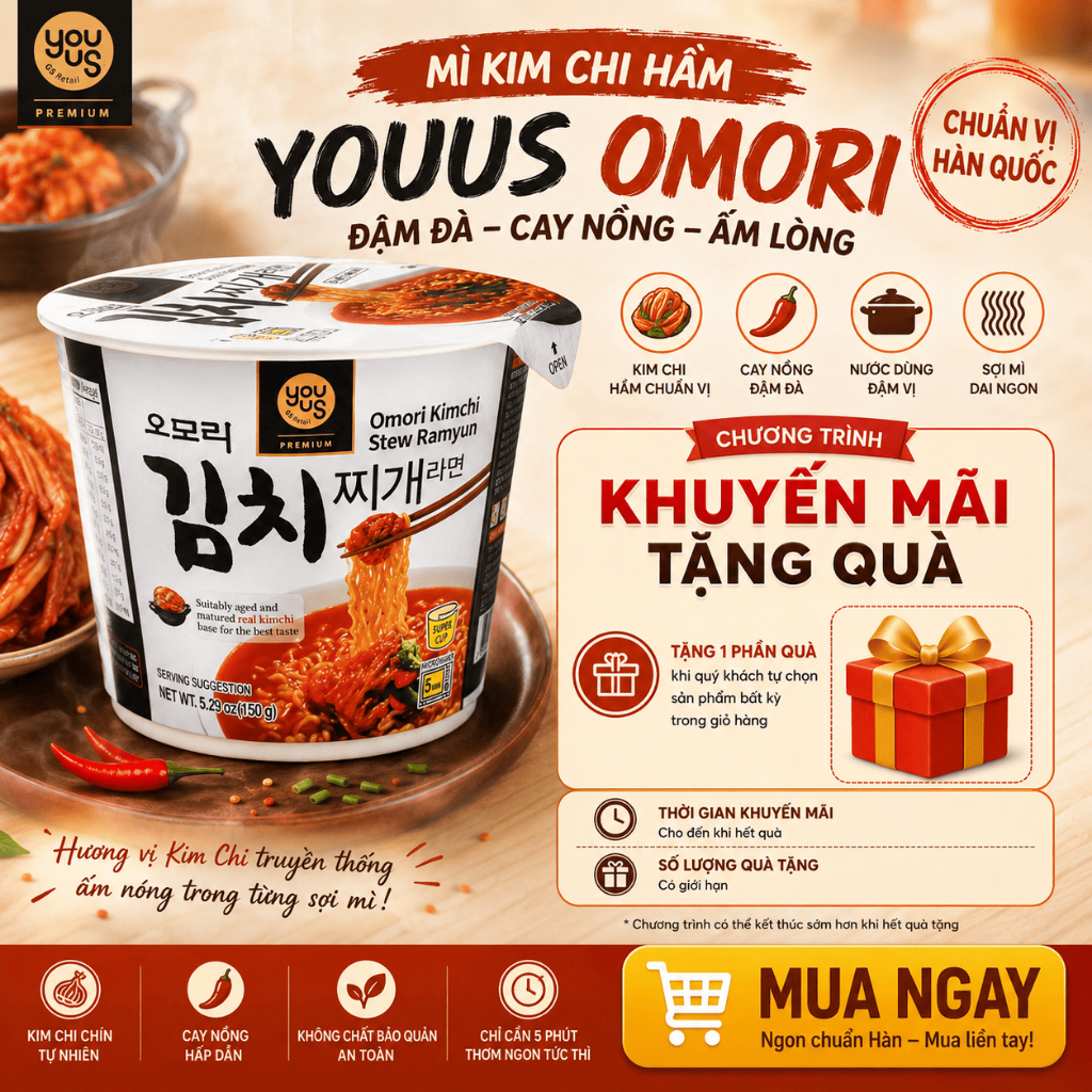 Mì Kim Chi Hầm Youus Omori (Dạng Hộp) - Kimchi Jjigae Noodle Stew Ramyun