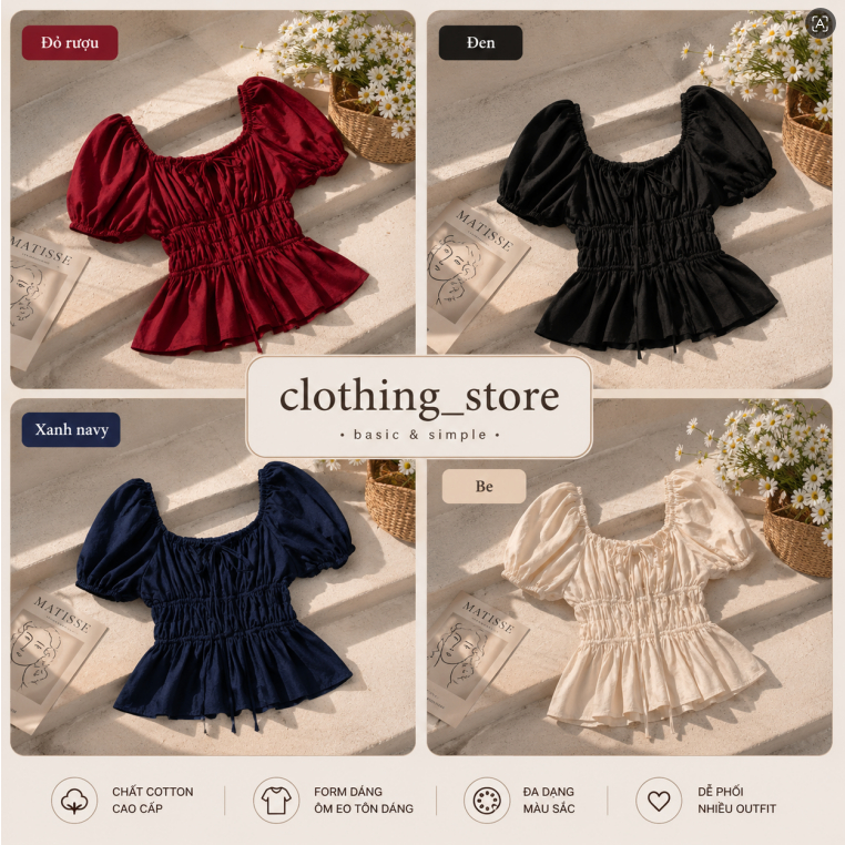 Áo babydoll linen xinh tay phồng - A29