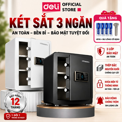 Két Sắt Khóa Số Điện Tử Thông Minh Deli x Locksworth Két Sắt Nhiều Ngăn Bảo Mật 4 Phương Thức Mở Khoá Chống Cháy