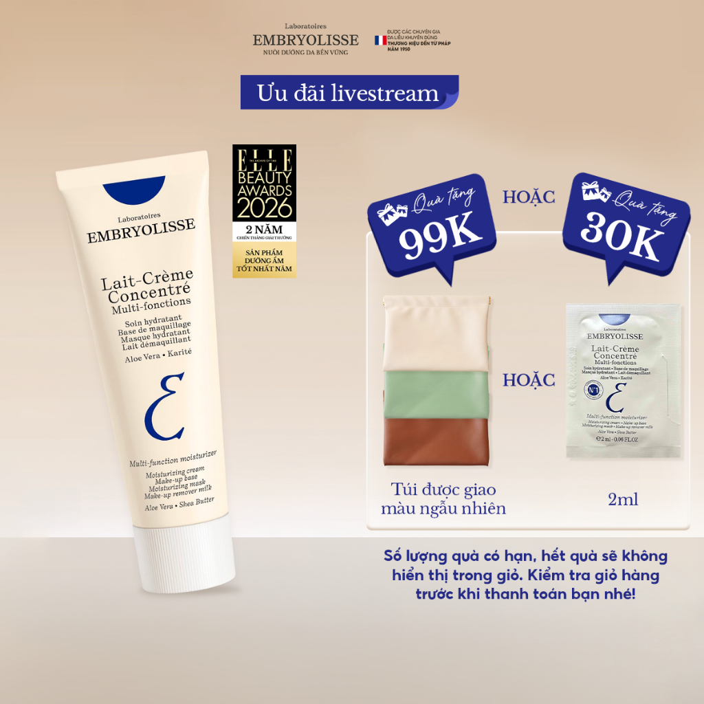 [Livestream x EMB] Kem Dưỡng Ẩm Phục Hồi Embryolisse Lait Creme Concentre 30ml