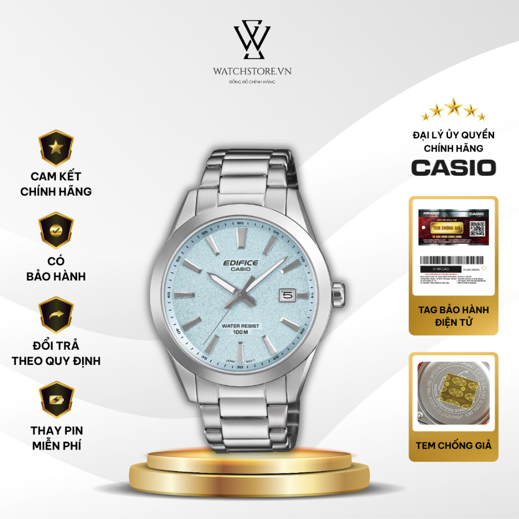 Đồng Hồ Casio Edifice EFV-160D-2BVDF Máy Pin/Quartz 40mm Kính Khoáng Dây Vỏ Thép Không Gỉ Chính hãng