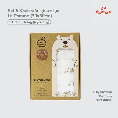 Set 5 Khăn sữa sợi tre lụa La Pomme (30x30cm) - Trắng (Ngôi làng)