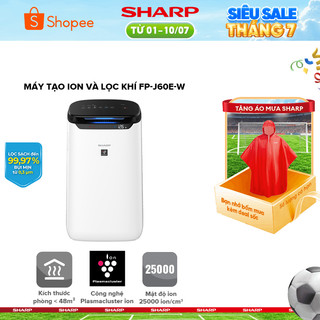 Máy Lọc Không Khí và tạo ion Sharp FP-J60E-W xuất xứ Thái Lan [Máy Lọc Vi Khuẩn, Bụi, Kích Thước Phòng <48m²]BH 12 tháng