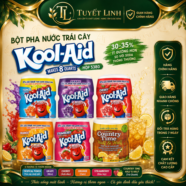 Bột Pha Nước Trái Cây Kool Aid 538g (100% From USA)