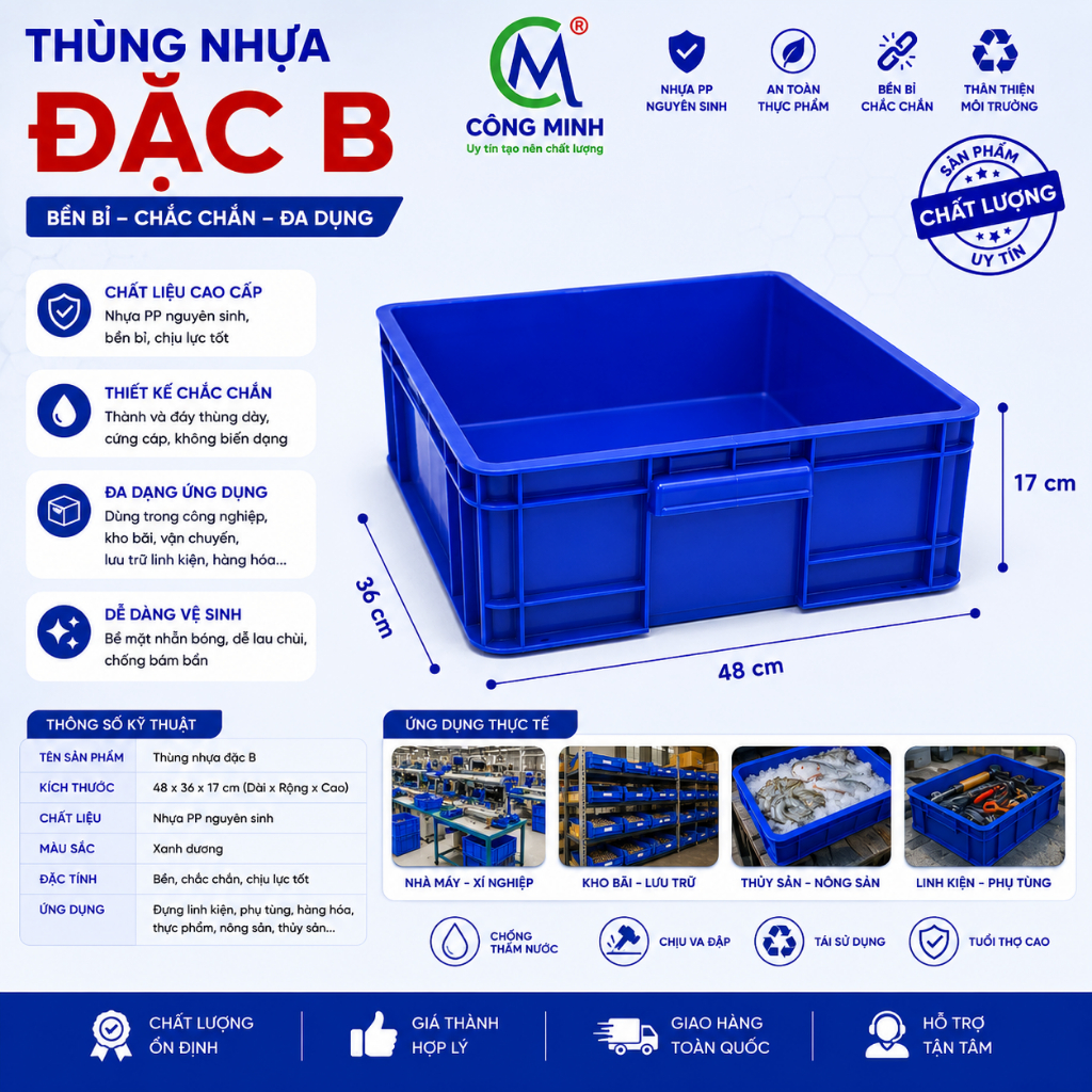 Thùng nhựa đặc B3, B4, B7, B8, B9, B12 Đựng vật dụng, nuôi cá, trồng cây Giá Rẻ