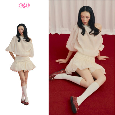 Set OLV dự tiệc lệch vai dáng ngắn Ivory Puff Sleeve One Shoulder Mini Dress