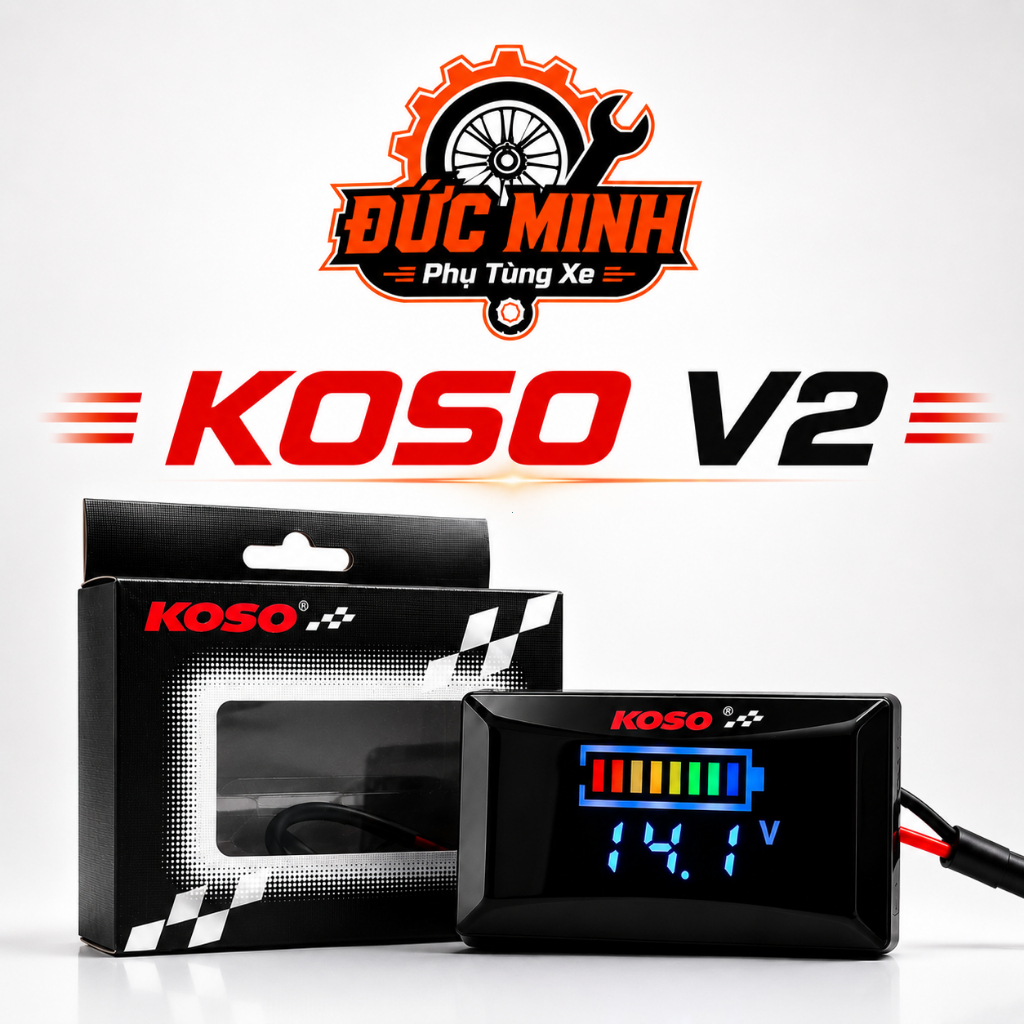 Báo vol Koso v2 đồng hồ đo điện áp điện tử, có vạch báo pin dễ nhìn, kèm pat gắn tiện lợi