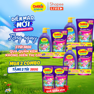Combo 2 Sữa Tắm Gội cho bé Carrie Junior thiên nhiên ( 700g x 2 ) + Tặng 2 túi sữa tắm ( 380g x 2 )