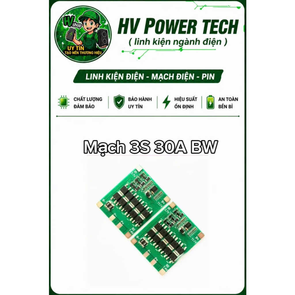 Mạch 3S 30A 12V (12.6V) BW bảo vệ pin Li-ion 3.7V
