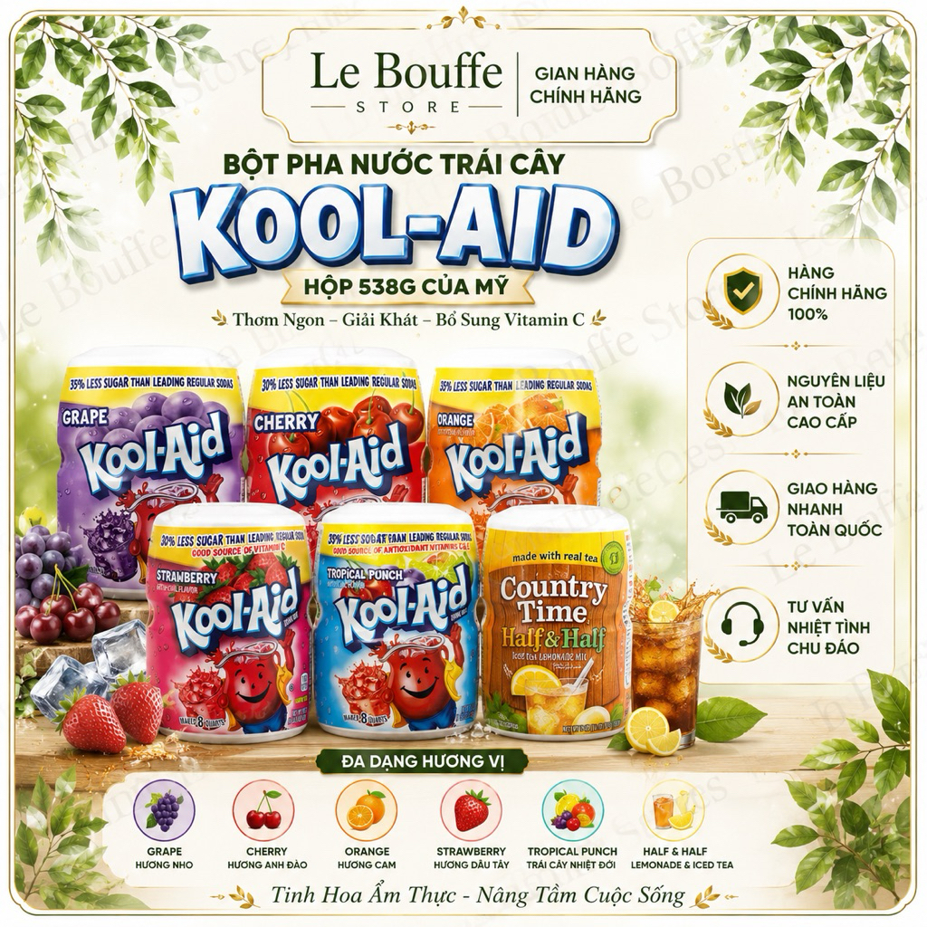 Bột Pha Nước Trái Cây Kool Aid 538g Hàng Mỹ