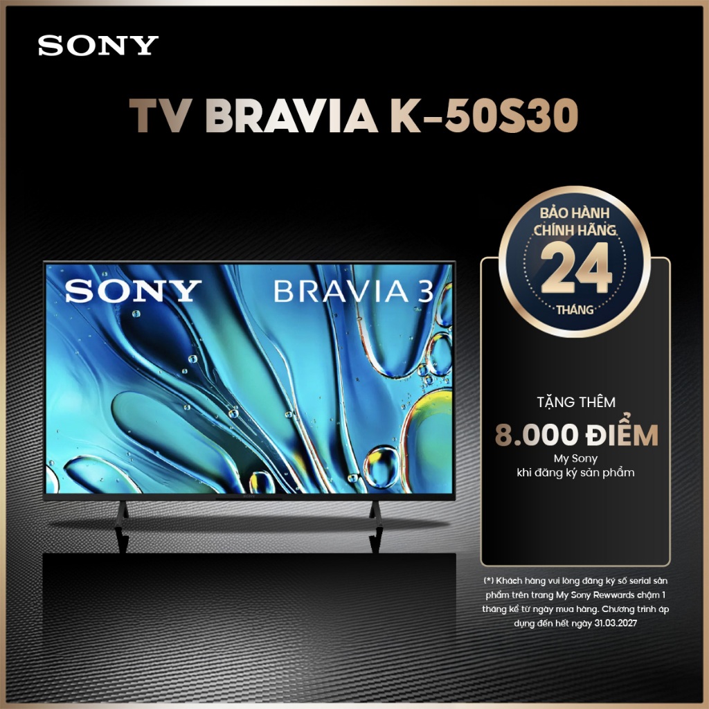 Tivi Sony 50 inch 4K K-50S30 New 2024, Google TV, viền mỏng, 4K HDR Processor X1, Dolby Vision