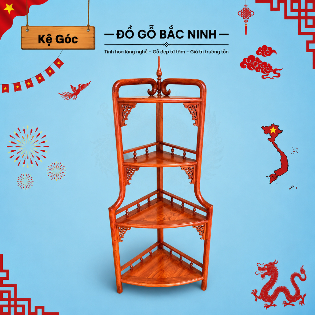 Kệ góc đê đồ kệ gỗ tầng để góc kê đồ trang trí nhà cửa gỗ Hương 3-4-5 tầng