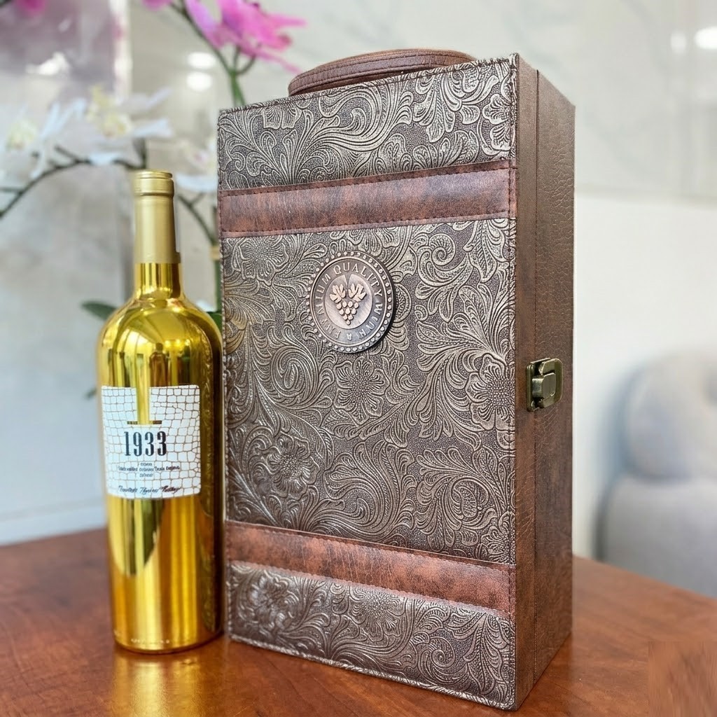 Set quà tặng rượu vang Ý 1933 Topaz - Hộp da đôi