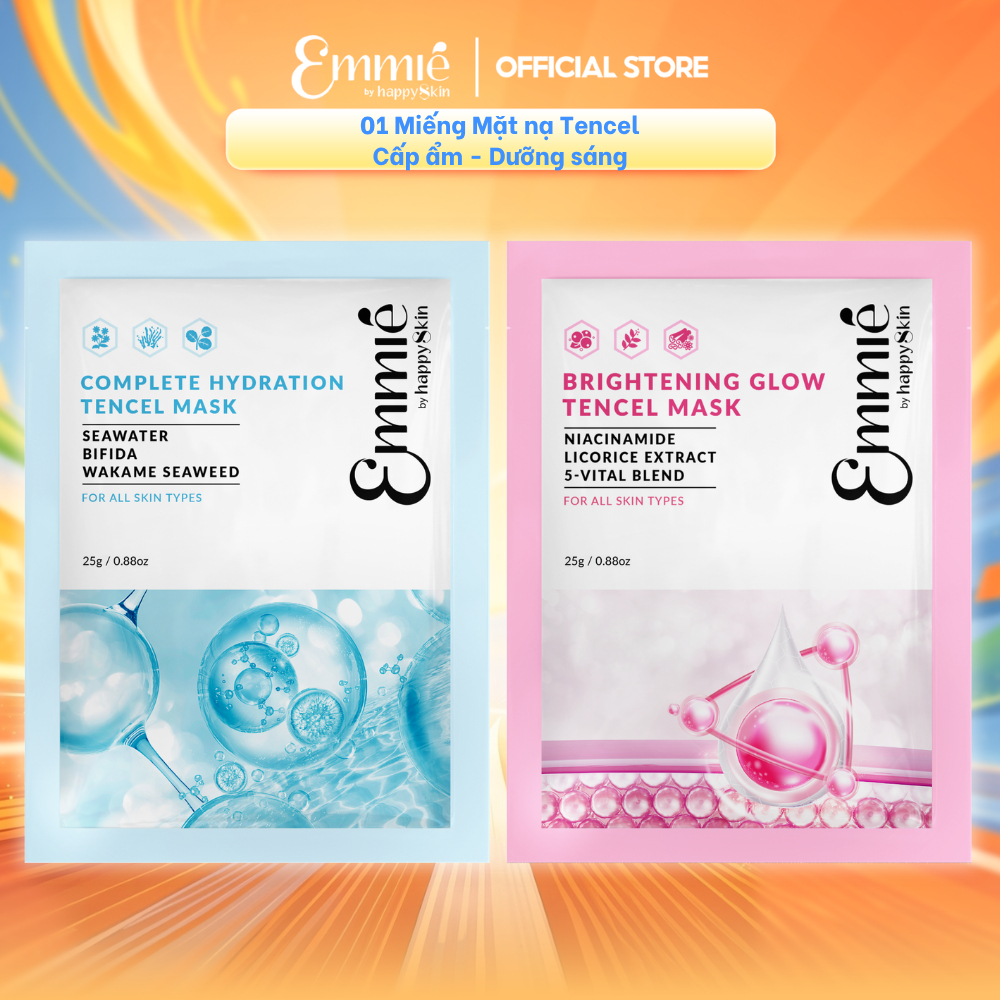 01 Miếng Mặt nạ Vải sinh học Cấp ẩm Tencel Xanh Dưỡng sáng Tencel Hồng 25g Emmie by Happyskin