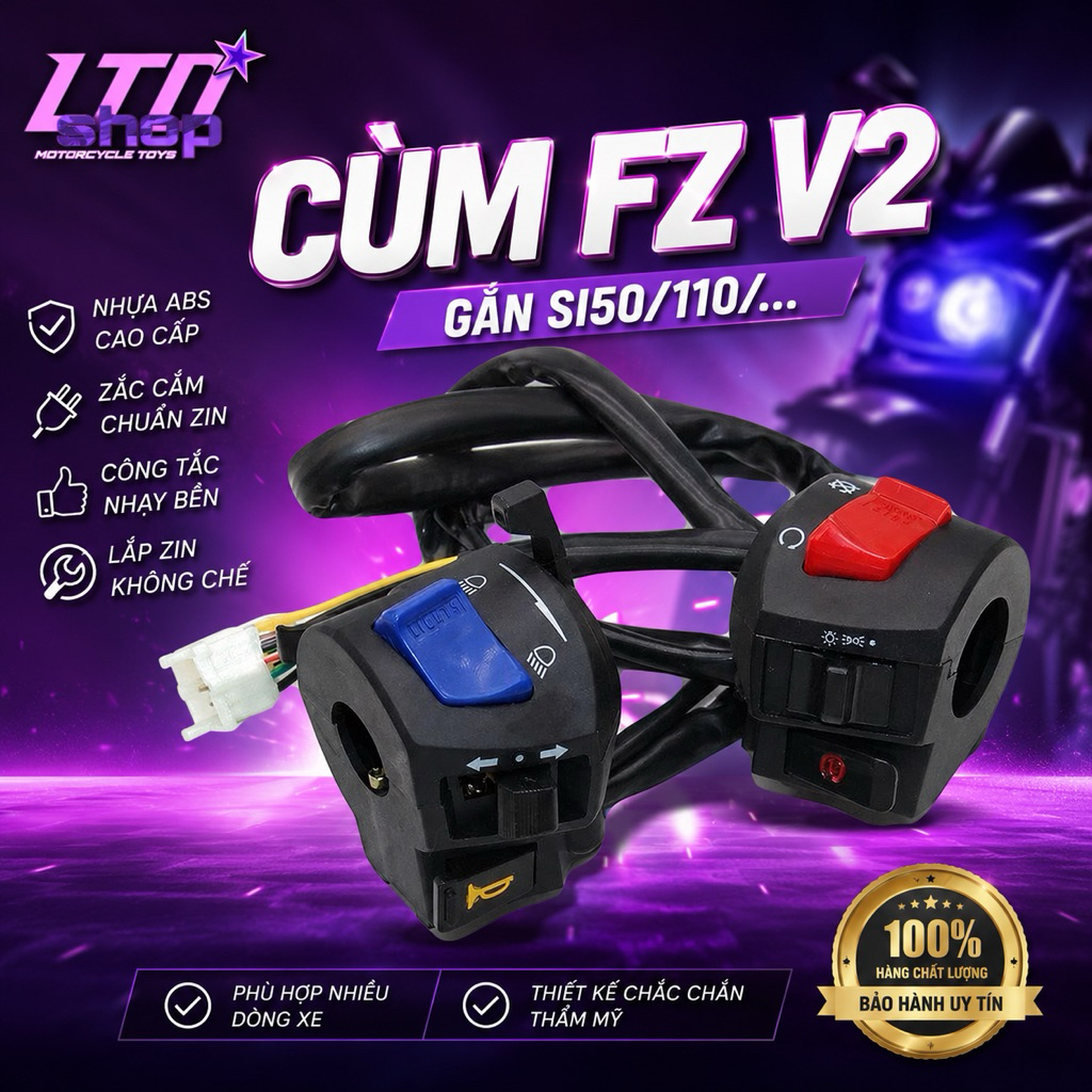 Cùm Fz V2 nguyên bộ gắn xe điện, Sirius 50/110,... - Cùm công tắc xe máy