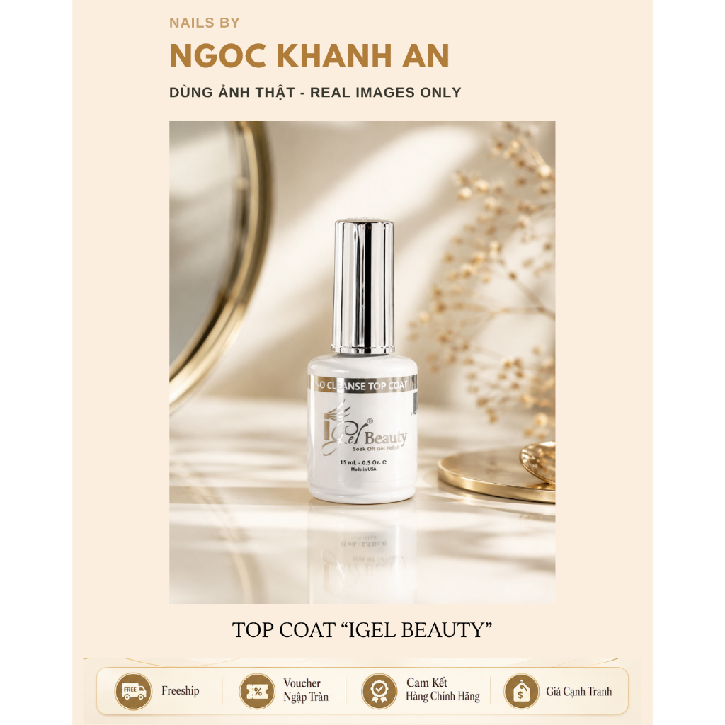 IGEL BEAUTY NO CLEANSE TOP COAT 15ML – TOP GEL KHÔNG CẦN LAU