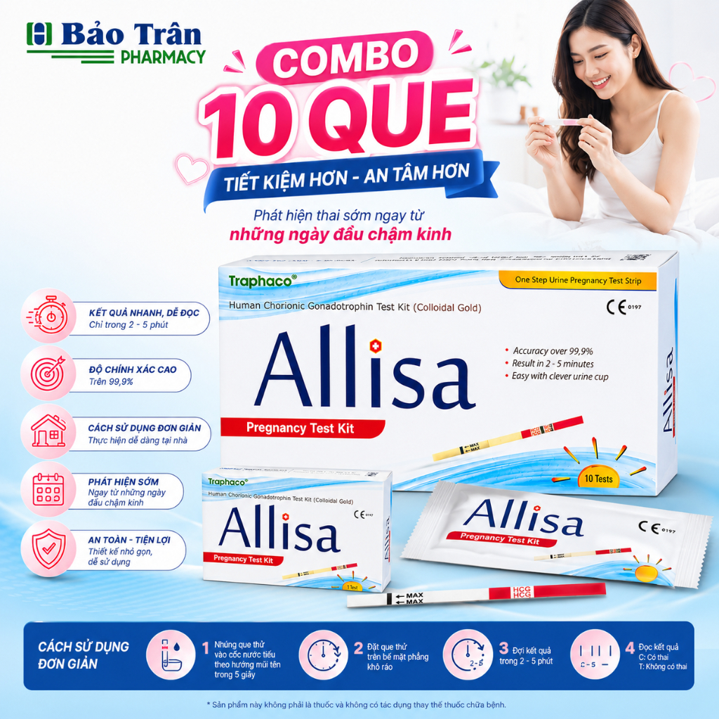 [ Che Tên ] ComBo 10 Hộp Allisa, Test Thử Thai, Que Thử Thai Alisa, Test Bản To, Đạt Chuẩn Xuất Âu