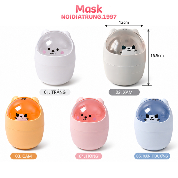 Thùng Rác Mini Xọt Đựng Rác Mini Nắp Lật Hình Gấu Để Bàn Dễ Thương Cute