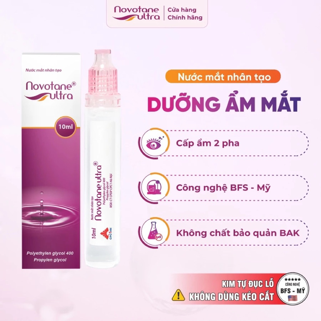Nước Nhỏ Mắt Lens/Trang điểm Cấp Ẩm 2 Pha Cao Cấp Novotane Ultra-Dưỡng Ẩm Sâu, Giảm Khô Mỏi