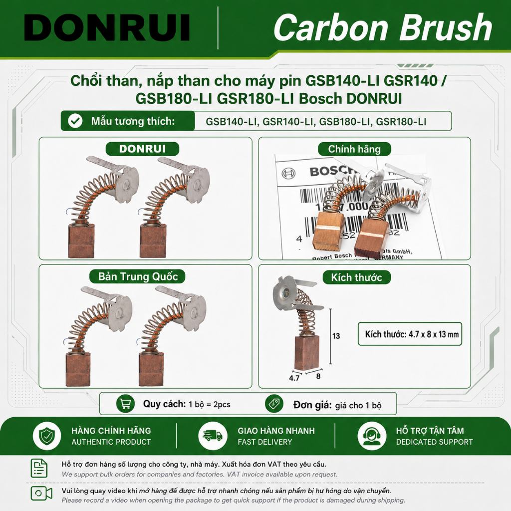 Chổi than, nắp than cho máy pin GSB140-LI GSR140/ GSB180-LI GSR180-Li Bosch DONRUI