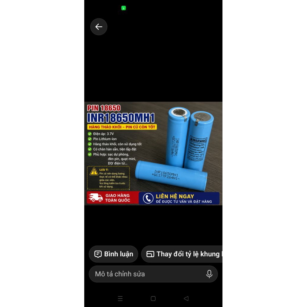 bin 18650 LG MH1 dung lượng 2800-3200 mah ( bin tháo khối)