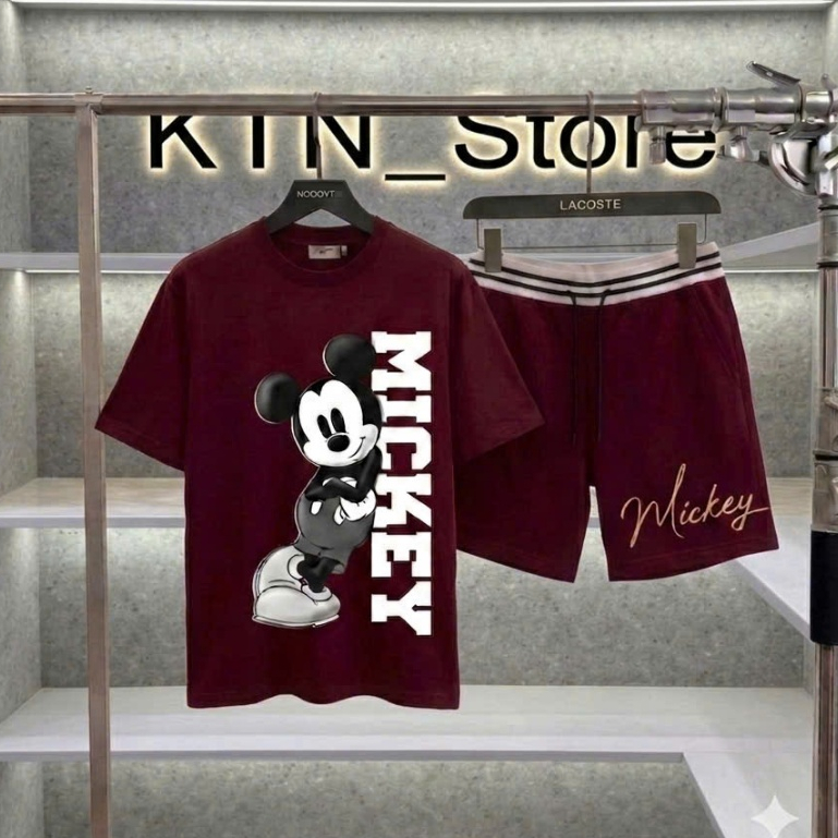 Bộ quần áo Hè MICKY Chuột Đỏ Mận Cạp Thêu NÉt Cao cấp Siêu Phẩm Hot,Set Bộ Nam chất vải Cotton Nam Dày dặn Mát mẻ