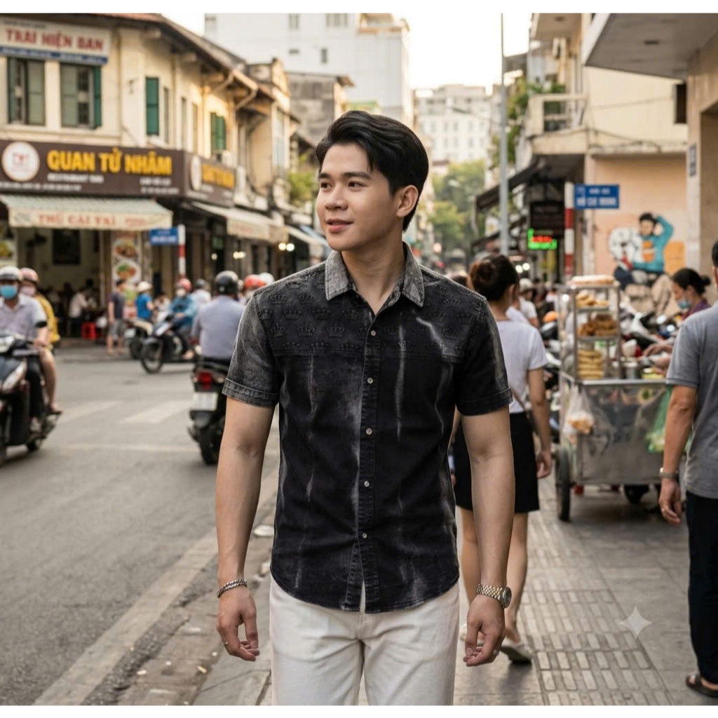 Áo sơ mi kaki jean nam ngắn tay form rộng TH cao cấp, chất vãi dày dặn thoáng mát