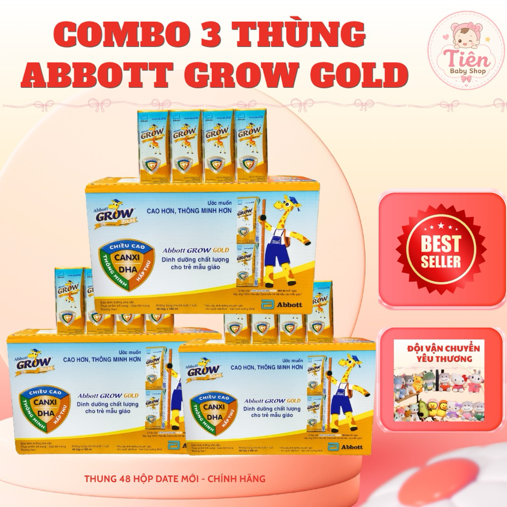 Combo 3 Thùng Abbott Grow Gold 48 Hộp x 180ml | Sữa Nước Abbott Grow Gold Chính Hãng | Date Mới