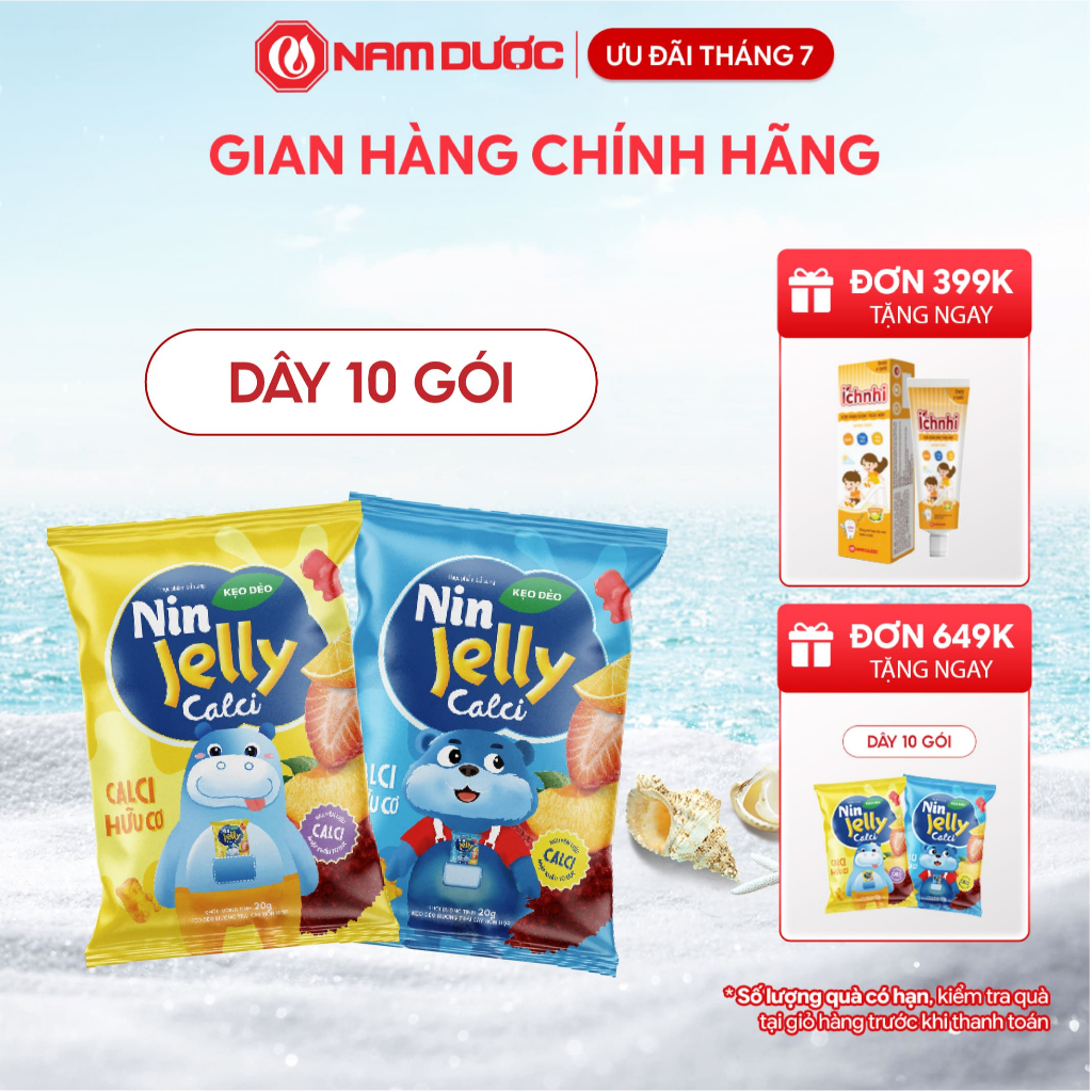 Thực phẩm bổ sung Kẹo dẻo Nin Jelly Calci, dây 10 túi x 20 g , bổ sung calci hữu cơ cho bé