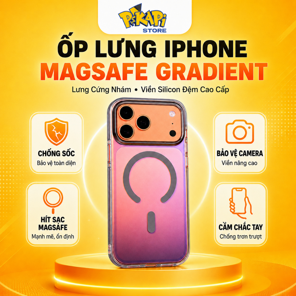 Ốp Lưng dành cho iPhone Từ Tính Gradient Chống Sốc Pikapi Store - Lưng Nhám, Viền Silicon cao cấp