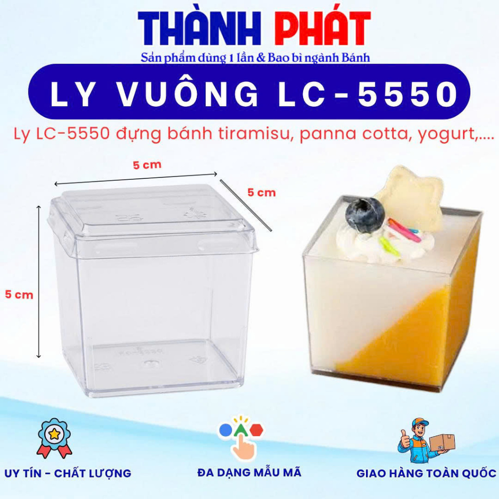 100 Ly mousse vuông LC-5550 đựng bánh mix nhiều vị- Ly mica đựng tiramisu - Panna cotta - yogurt trá