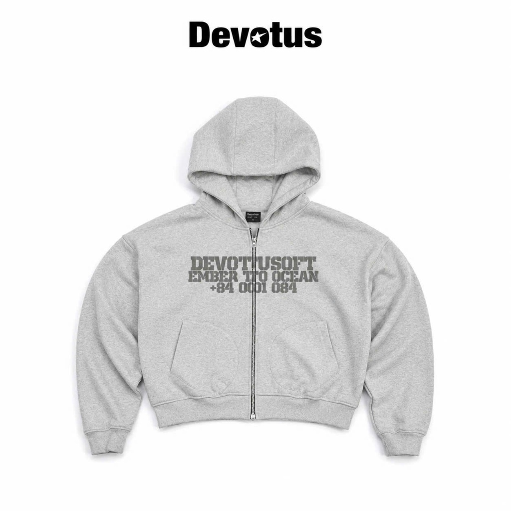 Áo khoác Hoodie Zip nỉ TWILL DEVOTUS 450gsm form big boxy - Ember SS26 Hoodie Zip