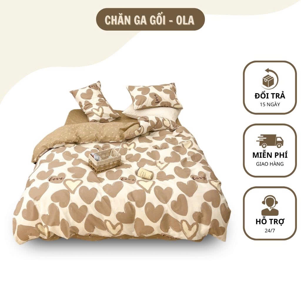 Bộ Ga Giường 4 Món Cotton Poly Drap Giường Bó Chun Mềm Mại 1m6x2m 1m8x2m 2m2x2m Chăn Thun gối