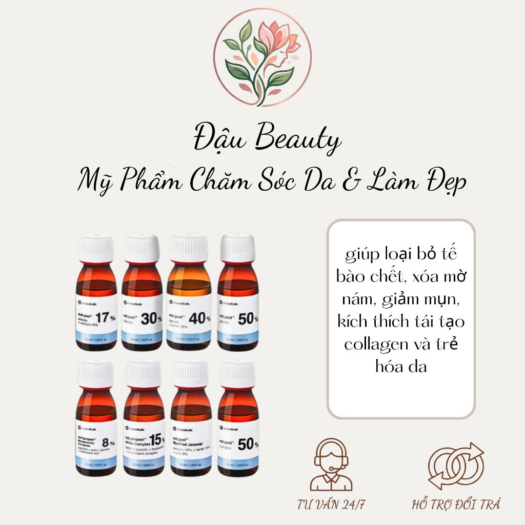 ( full hộp 50ml ) tinh chất thay da sinh học Md: Peel 8%14 % 15% 17% 30% 40% 50% trung hoà md