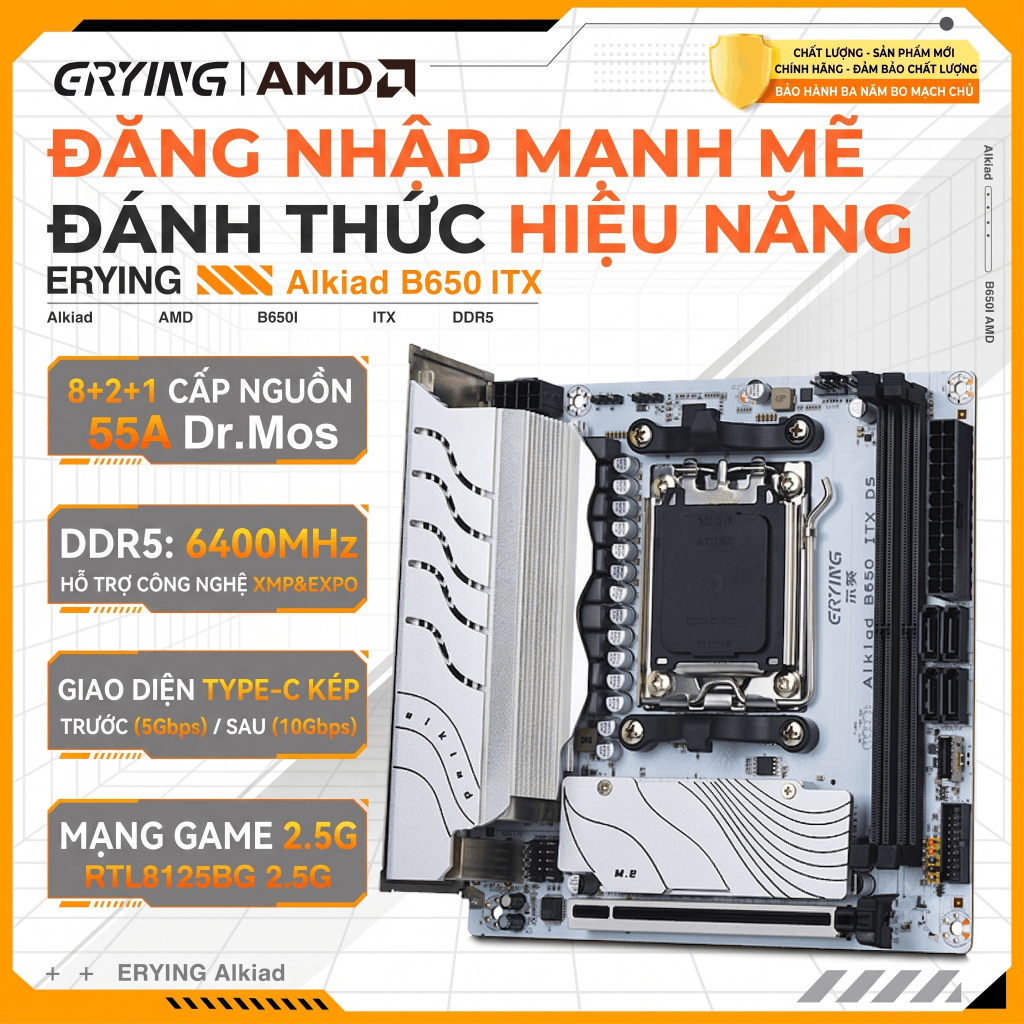 Bo mạch chủ ERYING B650 Mini-ITX hỗ trợ AMD Ryzen 7000/8000/9000 Series, RAM DDR5 - Mới 100% Full Bo