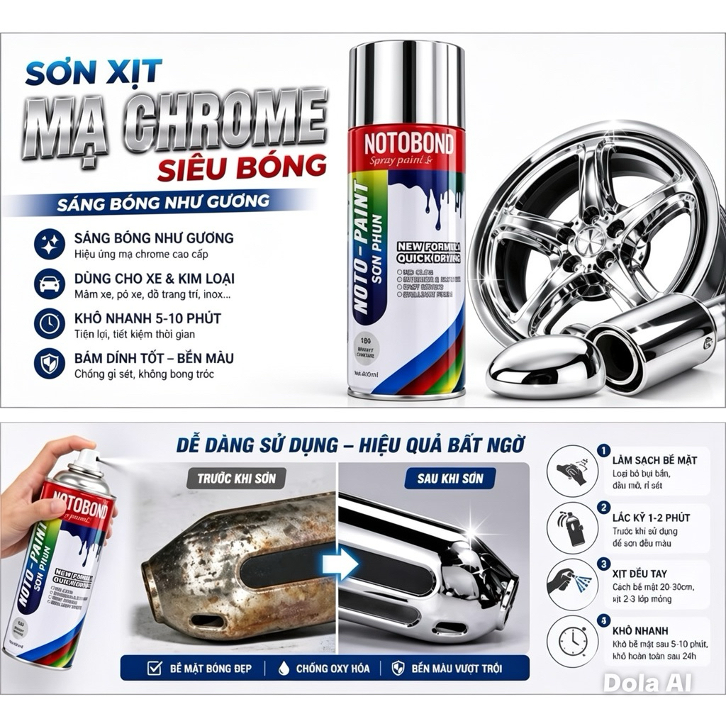 SƠN MẠ CHROME CAO CẤP NOTOKYO - NOTOBOND (400ml) CÔNG NGHỆ NHẬT
