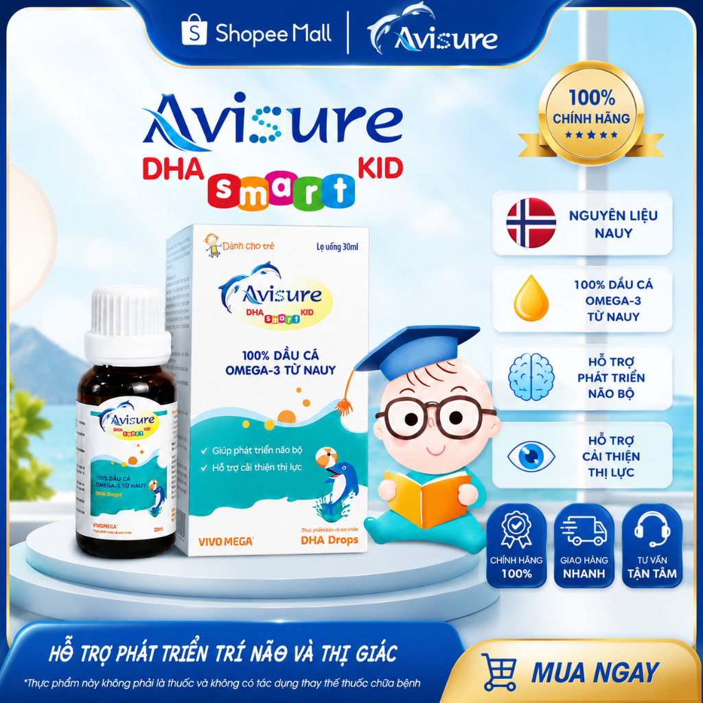 [ Tích Điểm + Tặng tem tích điểm ]  - Avisure DHA smart kid DHA tinh khiết cho trẻ dạng nhỏ giọt  hà