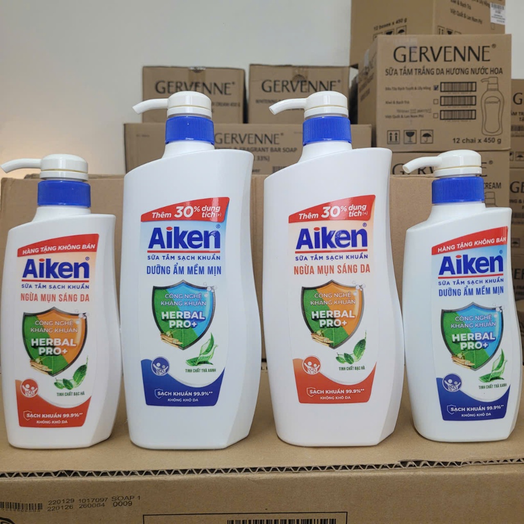 [Tặng Sữa Tắm 350G] Sữa tắm sạch khuẩn Aiken thảo mộc Dưỡng ẩm mềm mịn / Ngừa mụn sáng da 845g